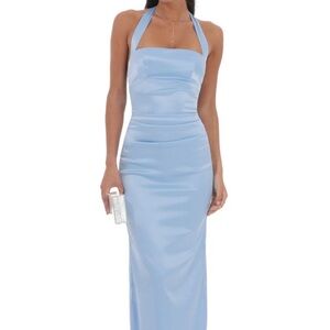 Lucy in the Sky Blue Halter Sheath Dress for Prom